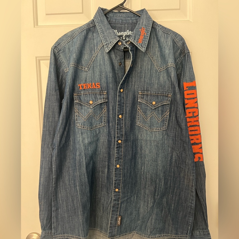 Texas LongHorn retro denim snap button up